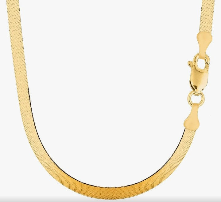 COCOMONEY 14k Yellow Solid Gold Imperial Herringbone Chain Necklace, 6.0mm