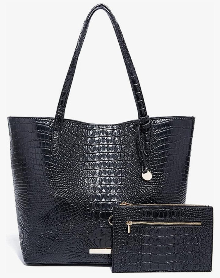 Leather Crocodile-Embossed Pattern With Women Handbags Large Tote Shoulder Bag Top Handle Satchel Hobo