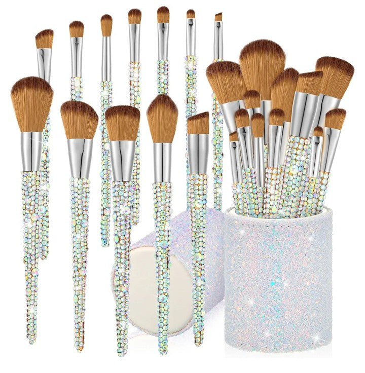COCOMONEY 13 Pieces Rhinestone Makeup Brushes Set Bling Crystal Professional Face Cosmetics Blending Liquid Foundation Powder Concealer Eye Shadows Make up Beauty Tool Glitter with Holder
