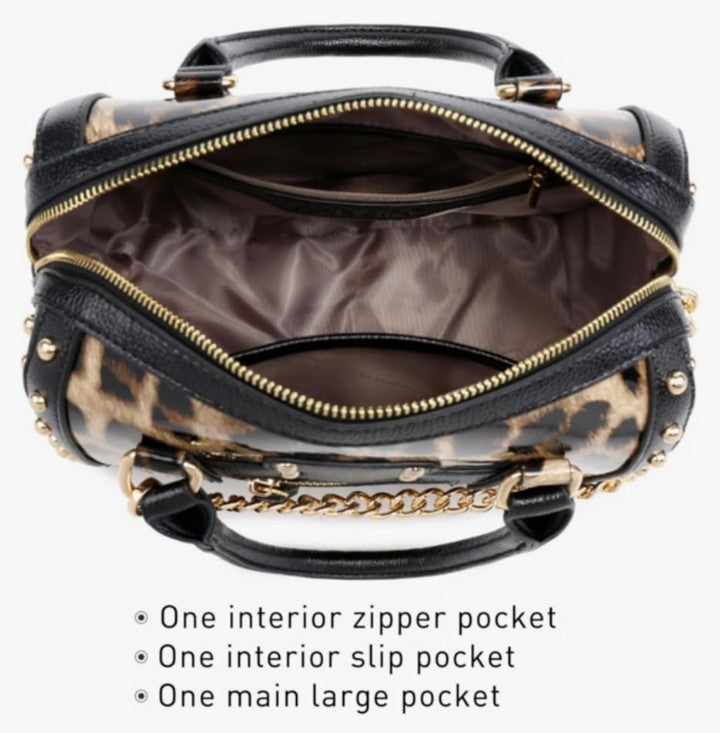 Shiny Patent Faux Leather Handbags Top Handle purse Rivet Decoration Satchel Bags Shoulder Bag