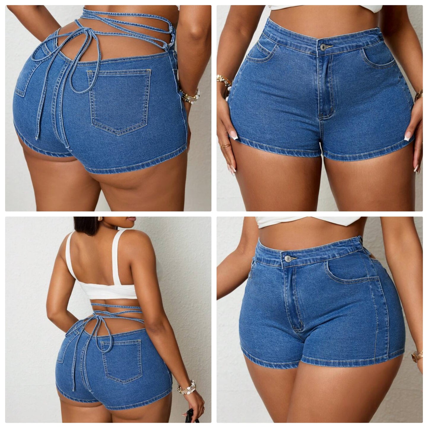Plus Size Women's Bohemian Vacation Style Elastic Sexy Tie-Up Shorts For Women Women Summer Outfits Cowgirl cocomoney