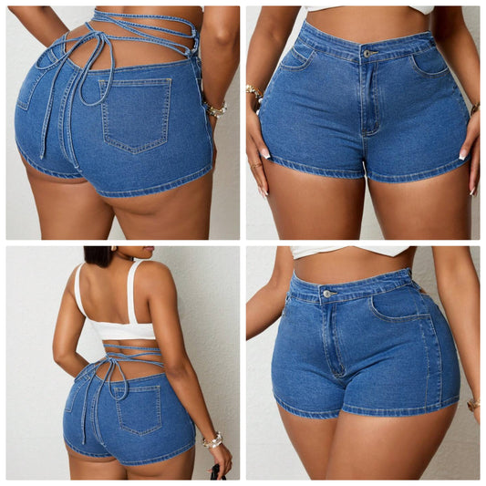 Plus Size Women's Bohemian Vacation Style Elastic Sexy Tie-Up Shorts For Women Women Summer Outfits Cowgirl cocomoney