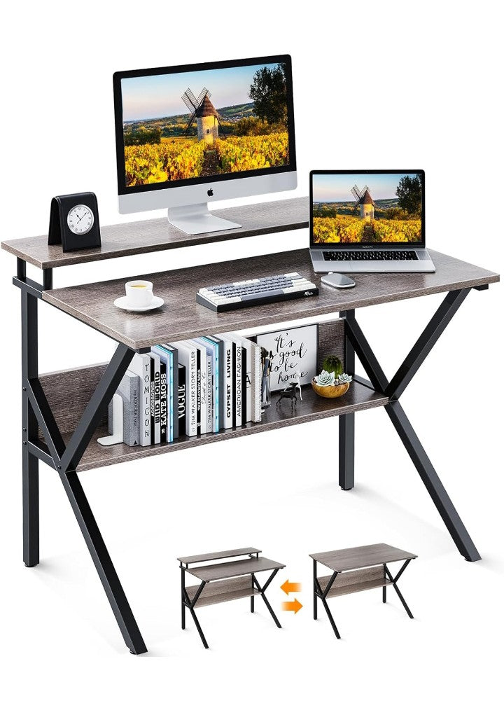 Computer Desk, 27.5 inch Desk for Small Spaces with Storage, Compact Table with Monitor & Storage Shelves for Home Office, Modern Style Laptop Desk,