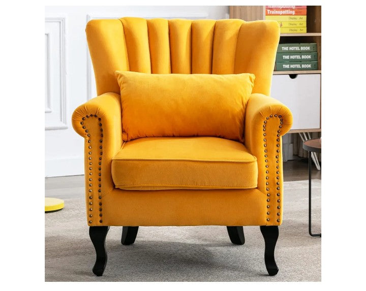 Mid Century Modern Accent Chair Upholstered Armchair Comfy Velvet Fabric Single Sofa with Lined Wingback for Small Spaces Bedroom Living Room, Velvet Black, 30.1D x 30.5W x 35H in