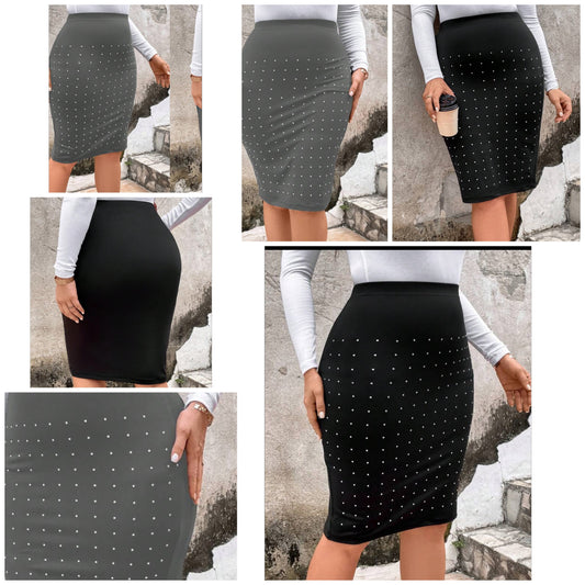 Rhinestone Detail Pencil Skirt COCOMONEY