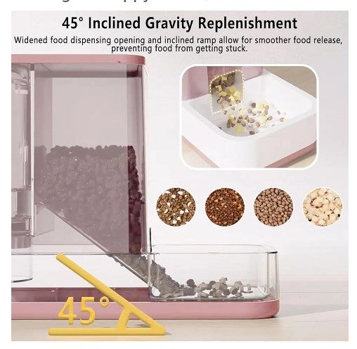 Food and Water Dispenser Automatic Dog Feeder Waterer 2 in 1 Auto Pet Food and Water Bowl Set Self Feeding for Puppy Kitten,