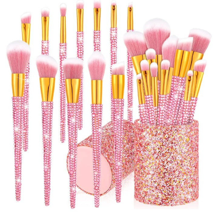 COCOMONEY 13 Pieces Rhinestone Makeup Brushes Set Bling Crystal Professional Face Cosmetics Blending Liquid Foundation Powder Concealer Eye Shadows Make up Beauty Tool Glitter with Holder