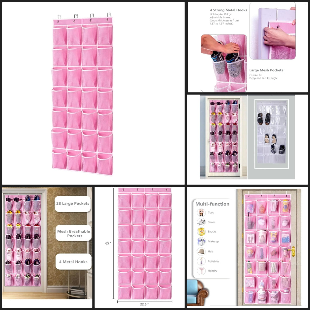 Over the Door Shoe Organizer, Hanging Shoe Organizer Mesh Deep Pockets Closet Door Shoe Storage Bag