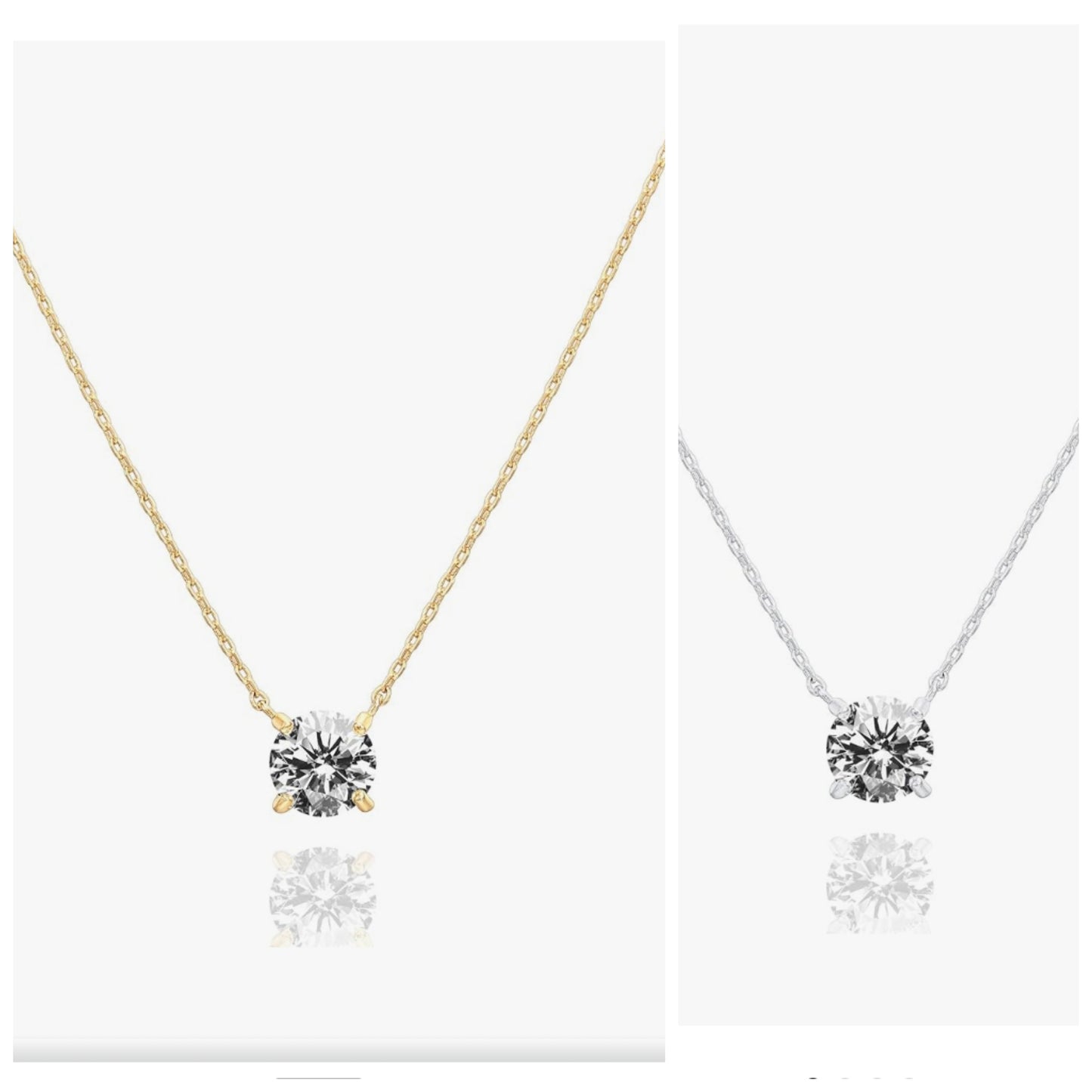 14K Gold Plated Crystal Solitaire 1.5 Carat (7.3mm) Cubic Zirconia Dainty Choker Necklace | Gold Necklaces for