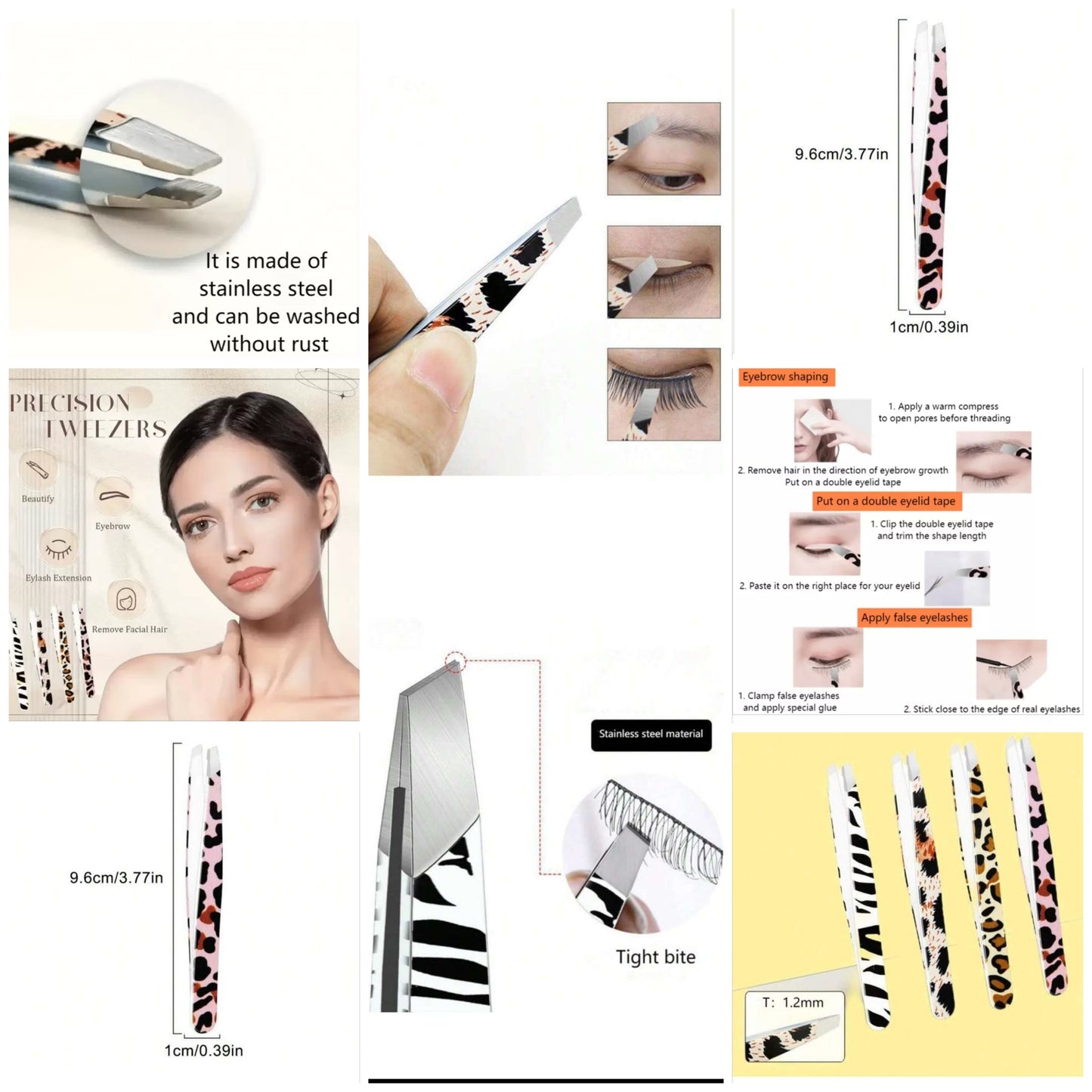 4pcs/Set 1.2m Eyebrow Clip, Oblique Mouth Leopard & Zebra Print Tweezers, Eyebrow & Facial Hair Removal Beauty Tool