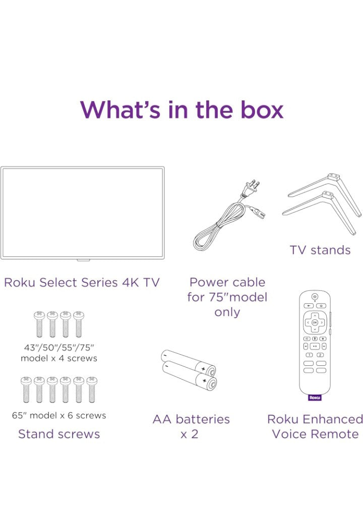 55-Inch Roku Smart TV - 4K Select Series HDR RokuTV Enhanced Voice Remote, Brilliant 4K Picture, Automatic Brightness, & Seamless Streaming - Flat Screen LED Television with Movies & Shows