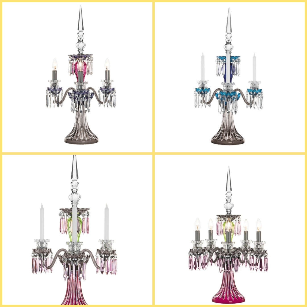 ARLEQUIN AMETHYST CRYSTAL CANDELABRA Saint-Louis Crystal Arlequin Three-Light Electric Candelabra or Five-Light