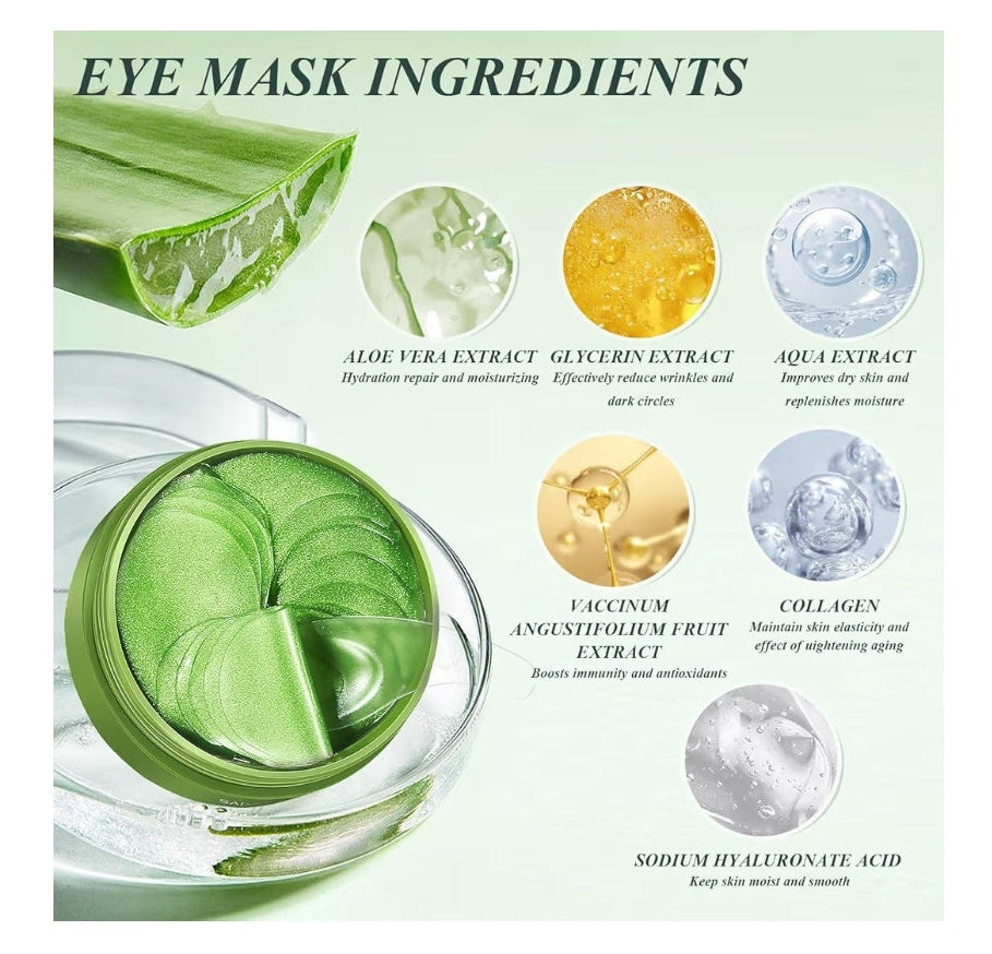 Under Eye Patches for Puffy Eyes and Dark Circles – 60 PCS Aloe Vera Under Eye Mask with Pure Natural Extracts to Combat Puffiness, Fine Lines, Wrinkles, and Bags