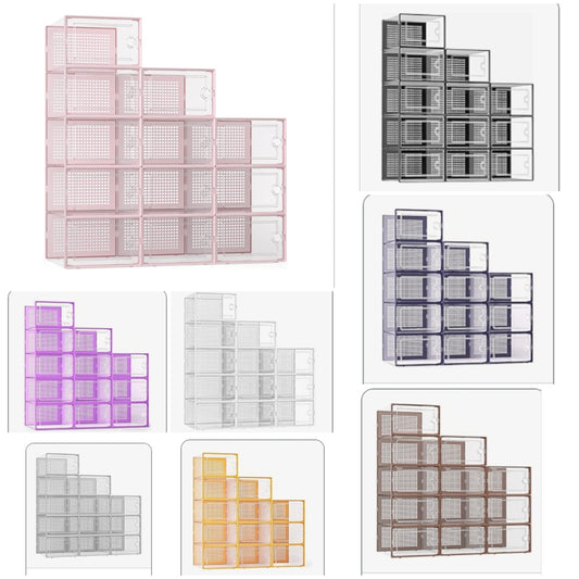 Pink X-Large Shoe Storage Boxes Organizers Clear Plastic Stackable 12 Pack, Shoe Rack & Holder Substitute, Sneaker Containers, Toy Storage Organizer Bins for Entryway, Closet, Under Bed,
