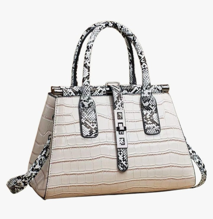 Women Patent Faux Leather Satchel Handbag Crocodile Tote Purse Snakeskin Handle Shoulder Bag,Gift