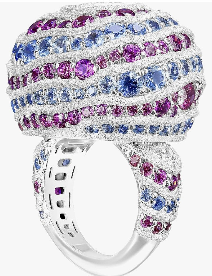 COCOMONEY Ring 18k White Gold With 0.15ct Diamonds, 2.80ct Tourmaline and 7.60ct Aquamarine