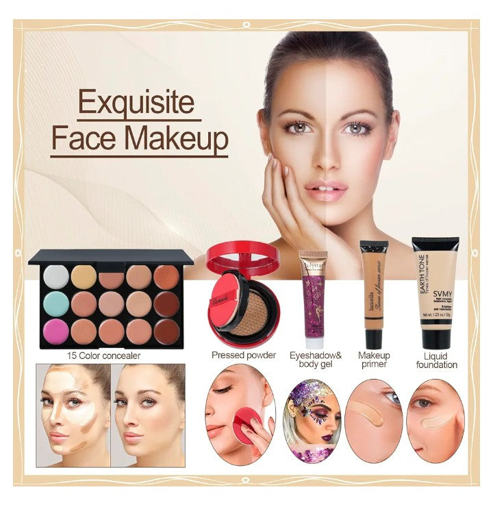 All in One Makeup Kit for Full Kit,Travel Makeup ,Professional Makeup Kit Includes lash Clusters Kit Eyeshadow Lipstick Brow Pencil Eyeliner Brush Set