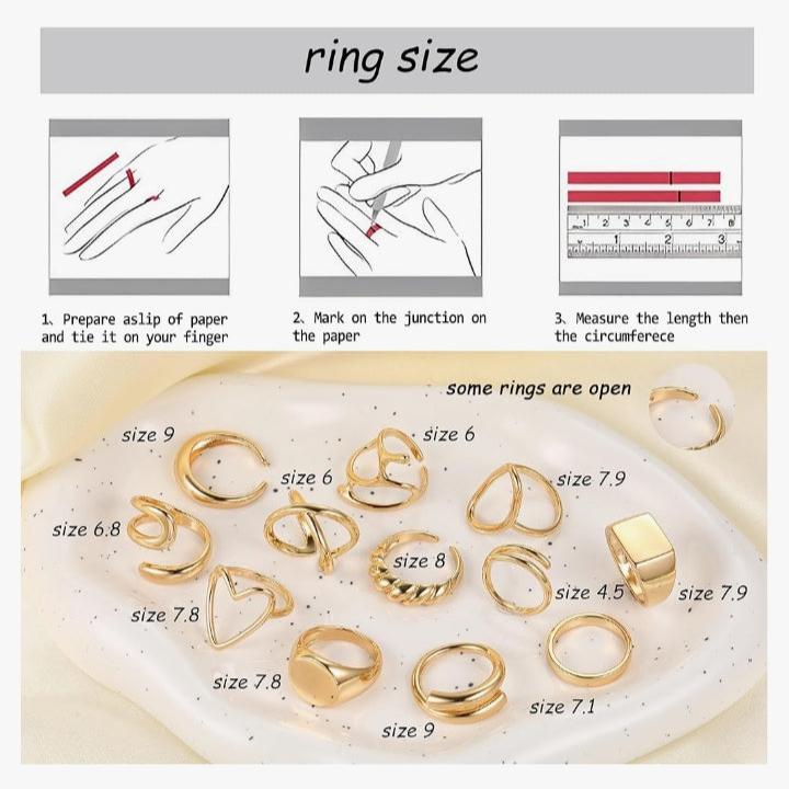 12PCS Gold plated Stackable Rings Set for Women, 18K Gold Plated Open Stacking Knuckle Ring, Adjustable Chunky Signet Rings for Gift