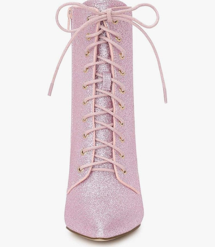 Women's Glitter Pointed Toe Block Heel Halloween Ankle Boots