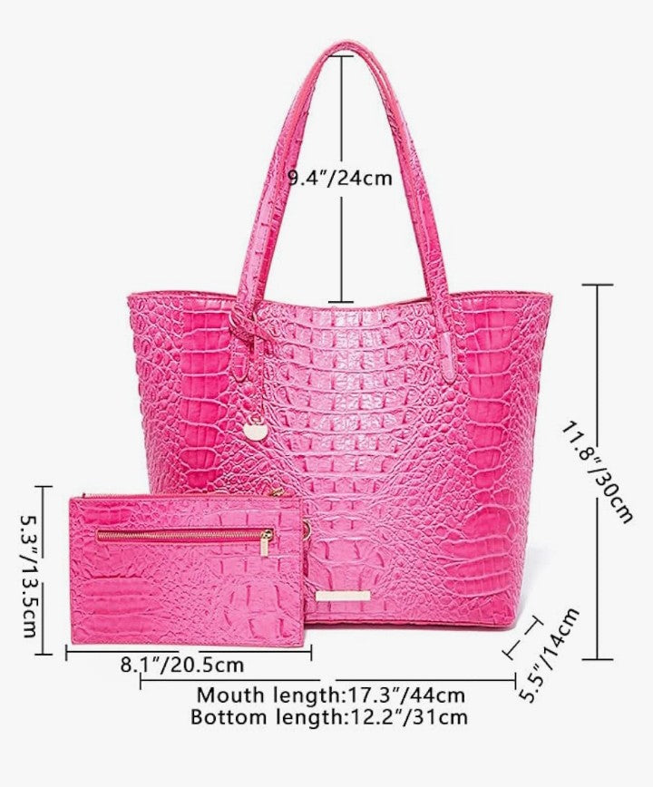 Leather Crocodile-Embossed Pattern With Women Handbags Large Tote Shoulder Bag Top Handle Satchel Hobo
