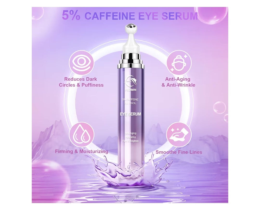 5% Caffeine Eye Cream for Dark Circles Under Treatment Eye Serum for Wrinkles Fine Lines, Retinol Under Cream for Puffiness and Bags with 360° Massage Roller-Ball