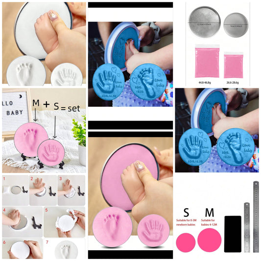 Optional: (1 Set S = 1 Pack Ink Pad (25g) + 1 Holder + 1 S Size Round Mold) / (1 Set M = 1 Pack Ink Pad (45g) + 1 Holder + 1 M Size Round Mold) / Set = (1 Set S + 1 Set M) / Baby's 100th Day/1st Birthday Gift, Newborn Growth Keepsake, Moldable Clay pe