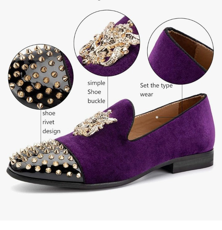 Velvet Loafers Dress Shoes with Metal Embellishments Party Luxury Loafer Shoes