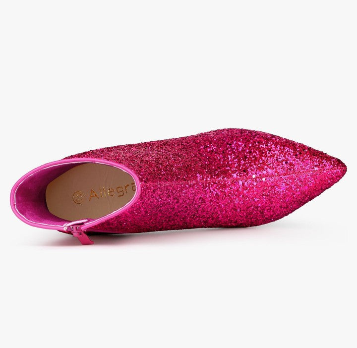 Women's Clear Block Heel Glitter Ankle Boots