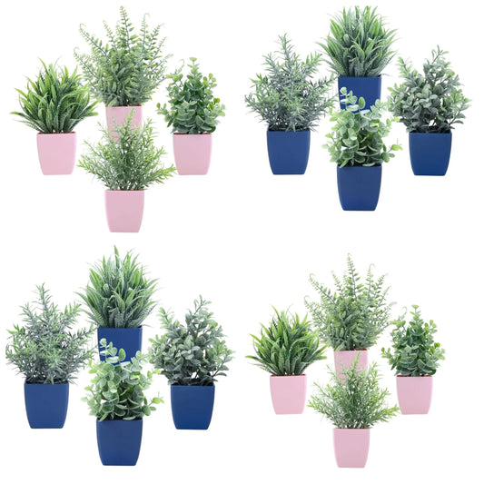 4 Pack Small Fake Plants in Pot Artificial Plant Indoor Eucalyptus Wheat Grass Ferns Rosemary Faux Greenery for Room Decor Home Office Desk Bathroom Kitchen Living Room Decorations