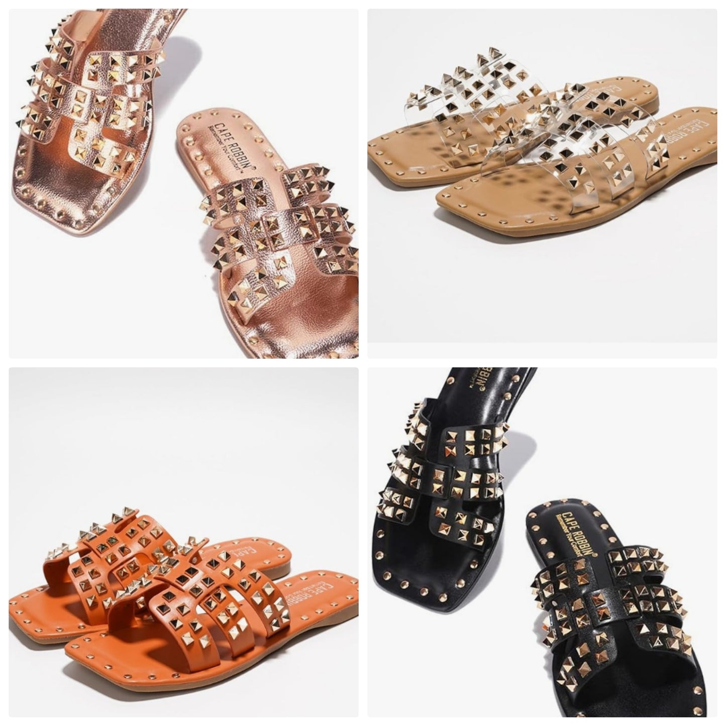 Stylish Slide Sandals for Women - Womens Sandals with Gold Spikes - Studded Open-Toe Summer Slides for Women - Slip-On Women's Sandals