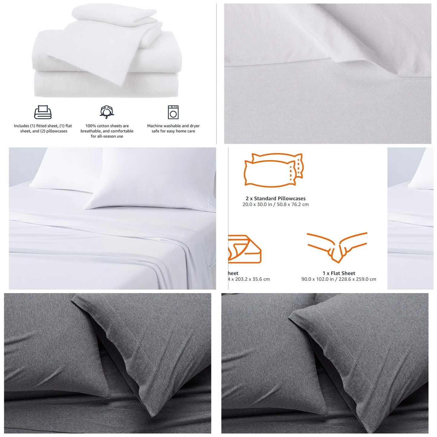 4 Piece Bed Sheet Set, 100% Cotton Jersey, Includes Super Soft, Flat and Fitted Sheets, Pillowcases