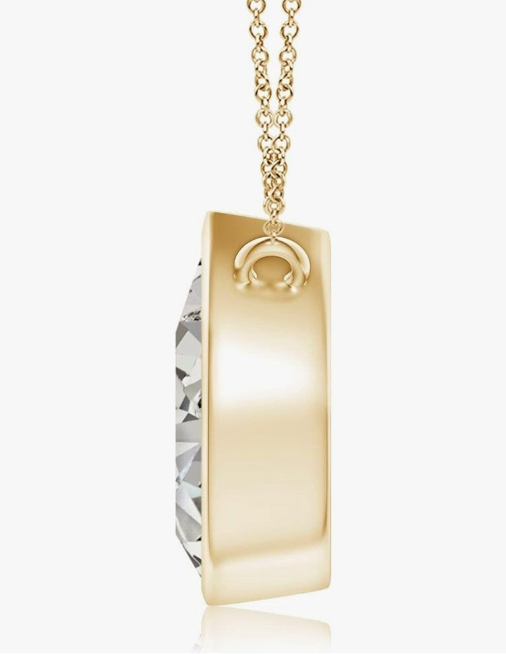 COCOMONEY 14K Natural Bezel-Set Pear-Shaped Diamond Solitaire Pendant in 14K Solid Gold/Platinum | April Birthstone, Birthday, Engagement, Anniversary, Wedding Jewelry Gift for Women