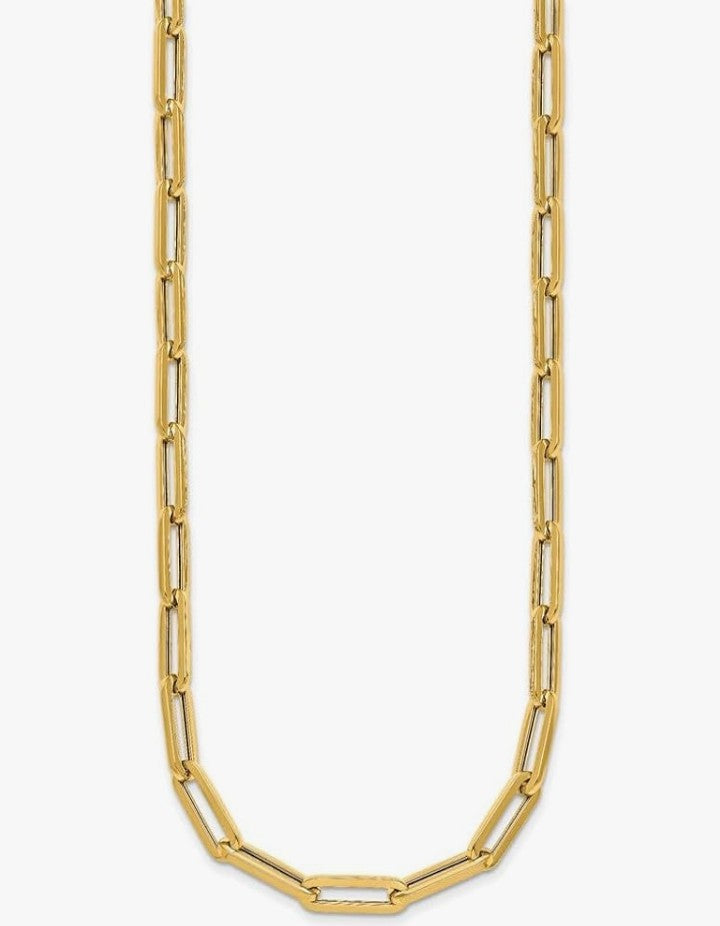 COCOMONEY 14k Yellow Gold Polished 5.3 mm Paperclip Link Chain Necklace 16" to 34"