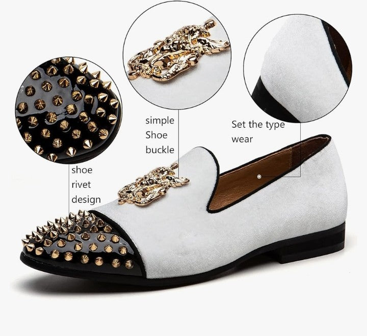 Velvet Loafers Dress Shoes with Metal Embellishments Party Luxury Loafer Shoes