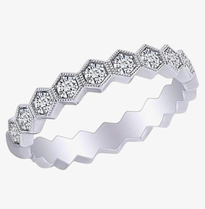 COCOMONEY IGI Certified 0.77 Carat (cttw) Round Shape White Natural Diamond Stackable Band Ring 18k Solid Gold