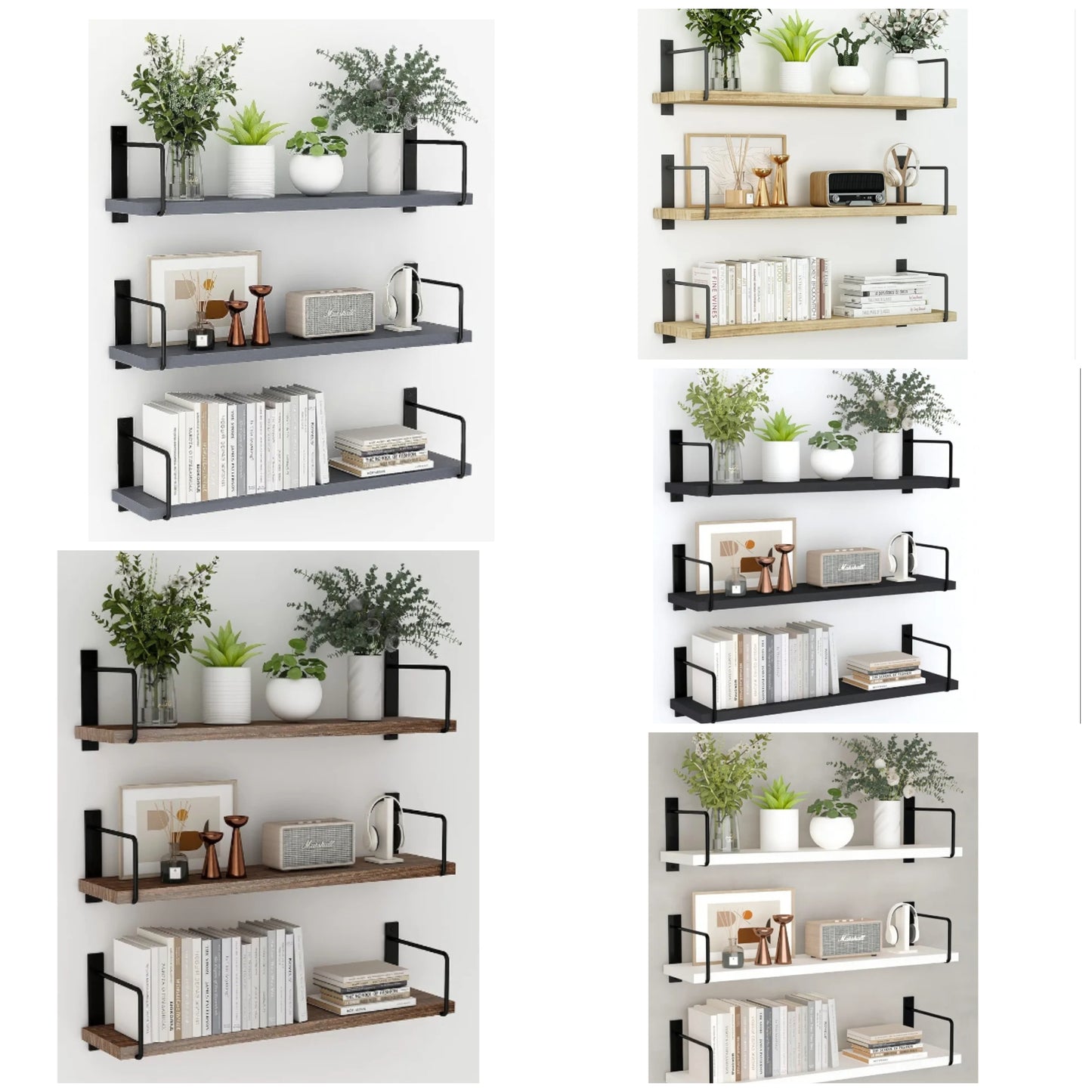 Floating Shelves, 24 Inches Easy to Install Wall Mounted Shelves, Wall Shelves Set of 3, Rustic Wood Shelves for Wall Décor, Storage Shelves for Living Room