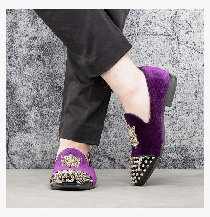 Velvet Loafers Dress Shoes with Metal Embellishments Party Luxury Loafer Shoes