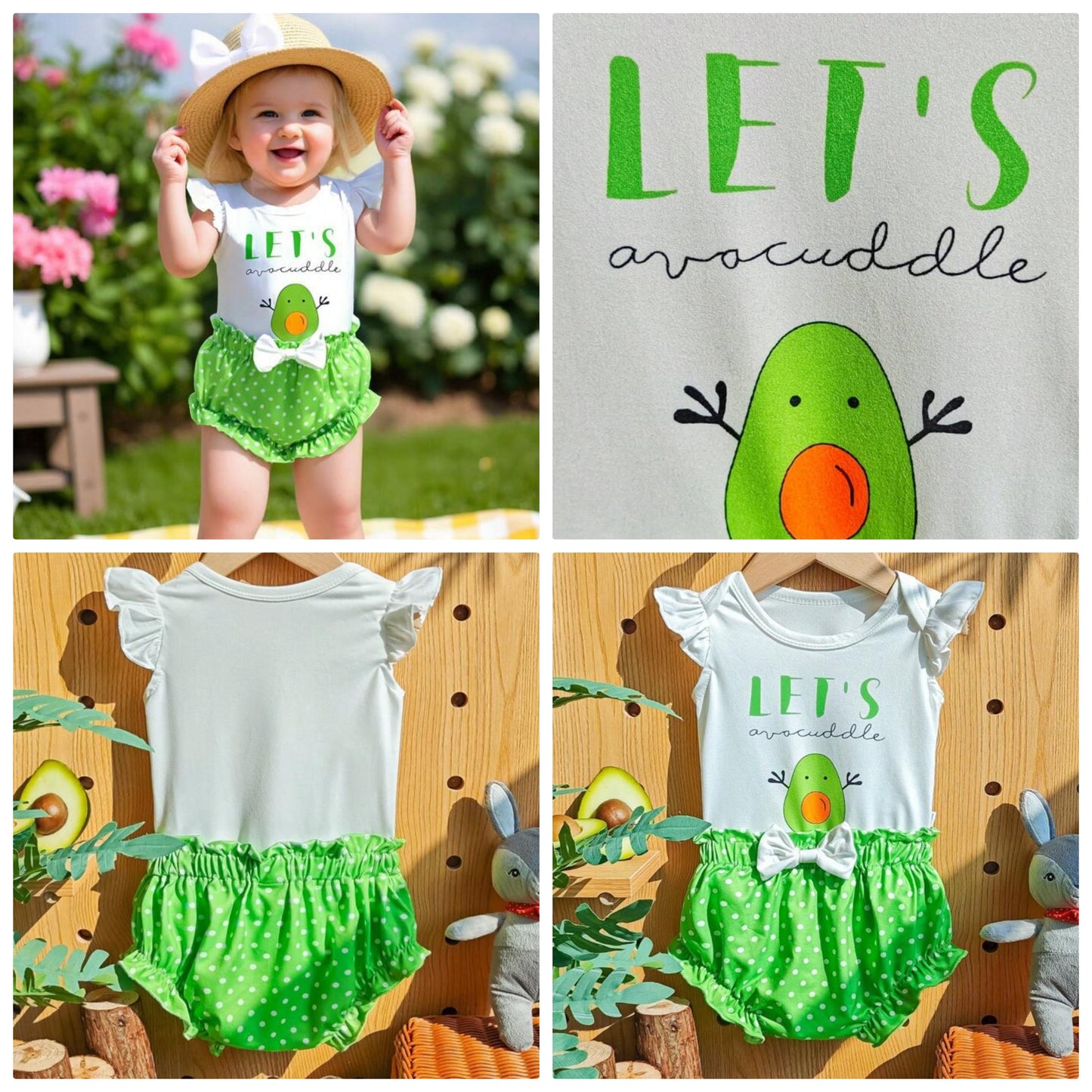 Newborn Baby Casual Daily Versatile Cute Avocado Print Romper & Polka Dot Shorts Set, Soft Knit Fabric Suitable For Everyday Wear, Vacation, Outdoor Activities, Home Leisure, Also Suitable For Newborn Baby Birthday Photos, Spring/Summer