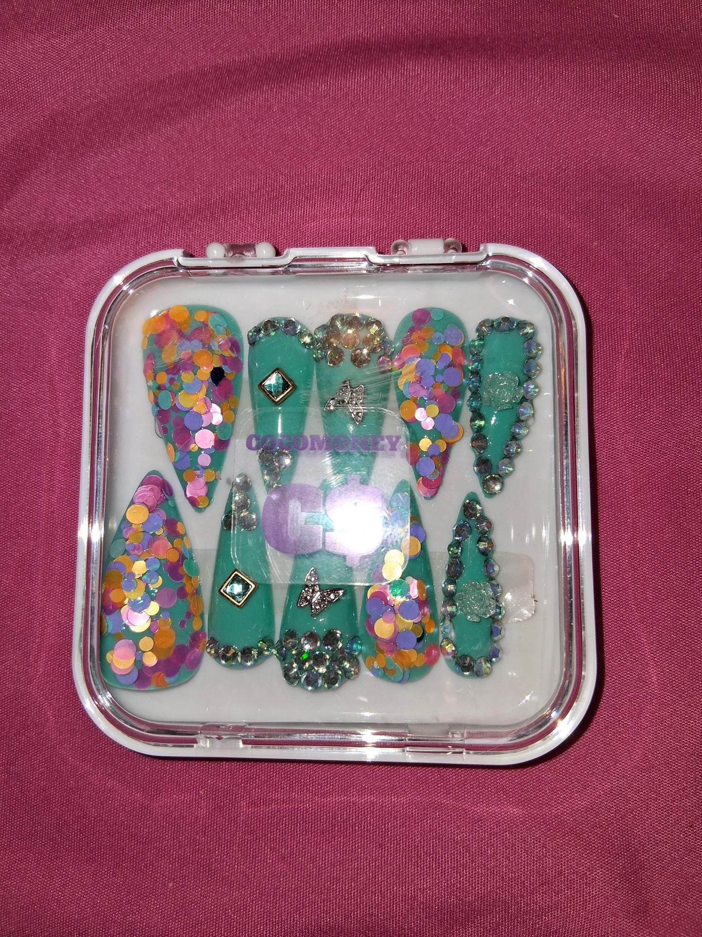 COCOMONEY NAILS CUSTOM 1 OF 1 GLUE ON PRESS ON COMES WITH FREE GIFTS #b98