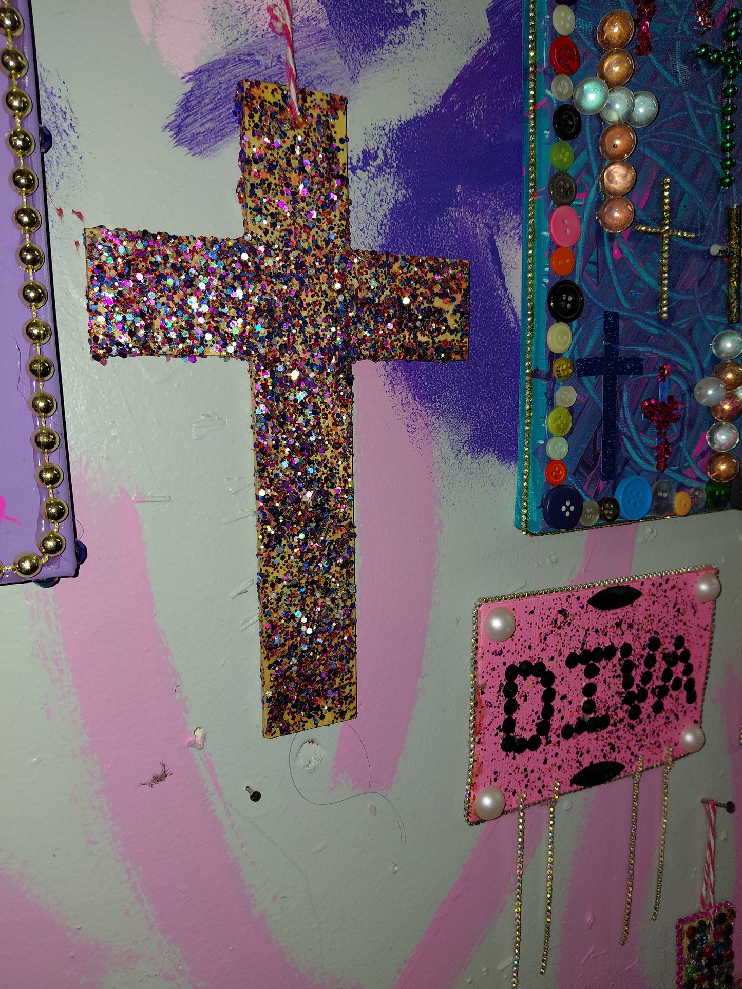 COCOMONEY ART Glitter Cross 1 OF 1 CUSTOM PIECE BY COCOMONEY painting on wood