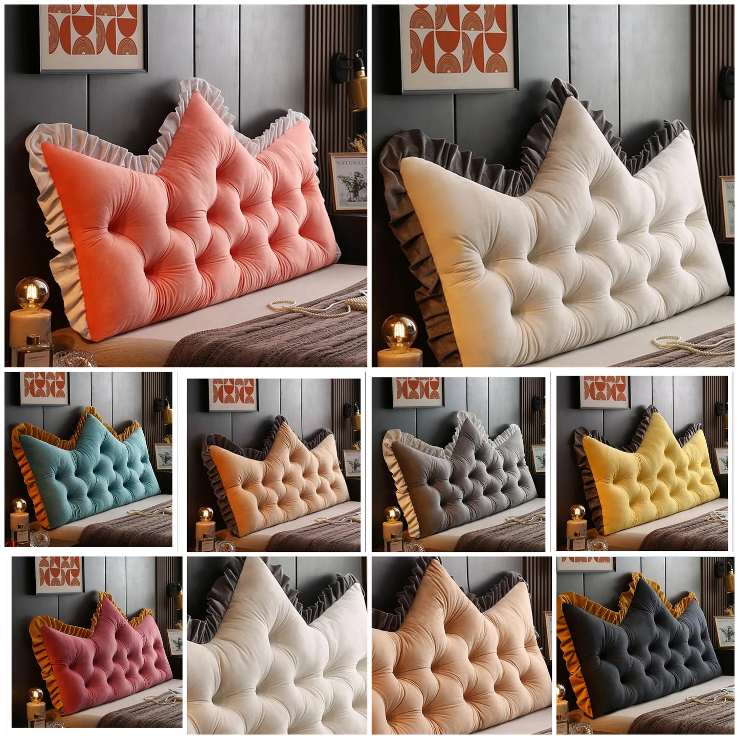 Large Headboard Pillow Soft Crown Shape Bed Reading Pillows Bed Back Pillow for Sitting in Bed Long Pillow for Bed Reading Pillow Adult Couch Sofa Backrest Pillow (Dark Red, 47.2in)