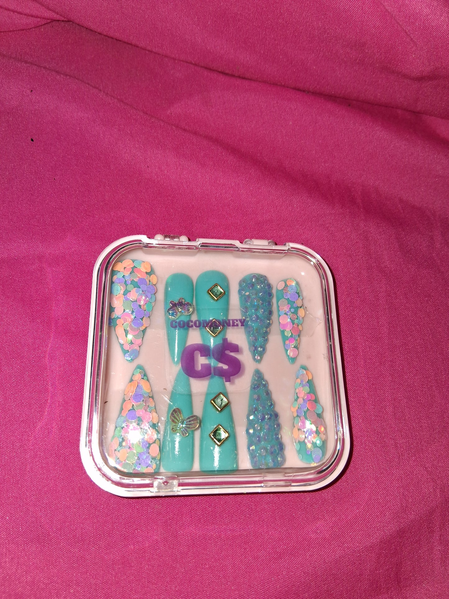 COCOMONEY NAILS CUSTOM 1 OF 1 GLUE ON PRESS ON COMES WITH FREE GIFTS #b60