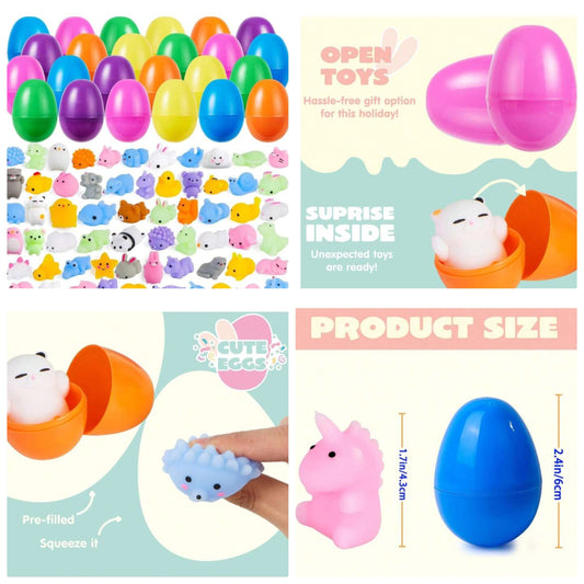 Pre Filled Eggs With Mochi Squishy Toys, Pre Stuffed Easter Eggs With Squishies For Gifts, Eggs Hunt Games, Basket Stuffers, Classroom Prizes abs