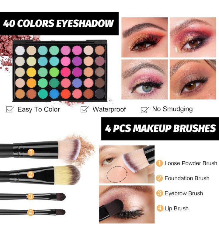 Full Makeup Gift Set Makeup Essential Starter Bundle Include Eyeshadow Palette Lipstick Eyebrow Pencil Brush Set (Type C)
