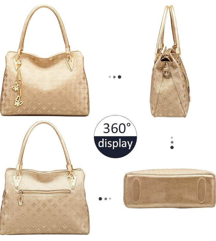 Fashion Handbags set 4pcs PU Leather shoulder Bags Tote Bags Wallets Butterfly Chain Accessories