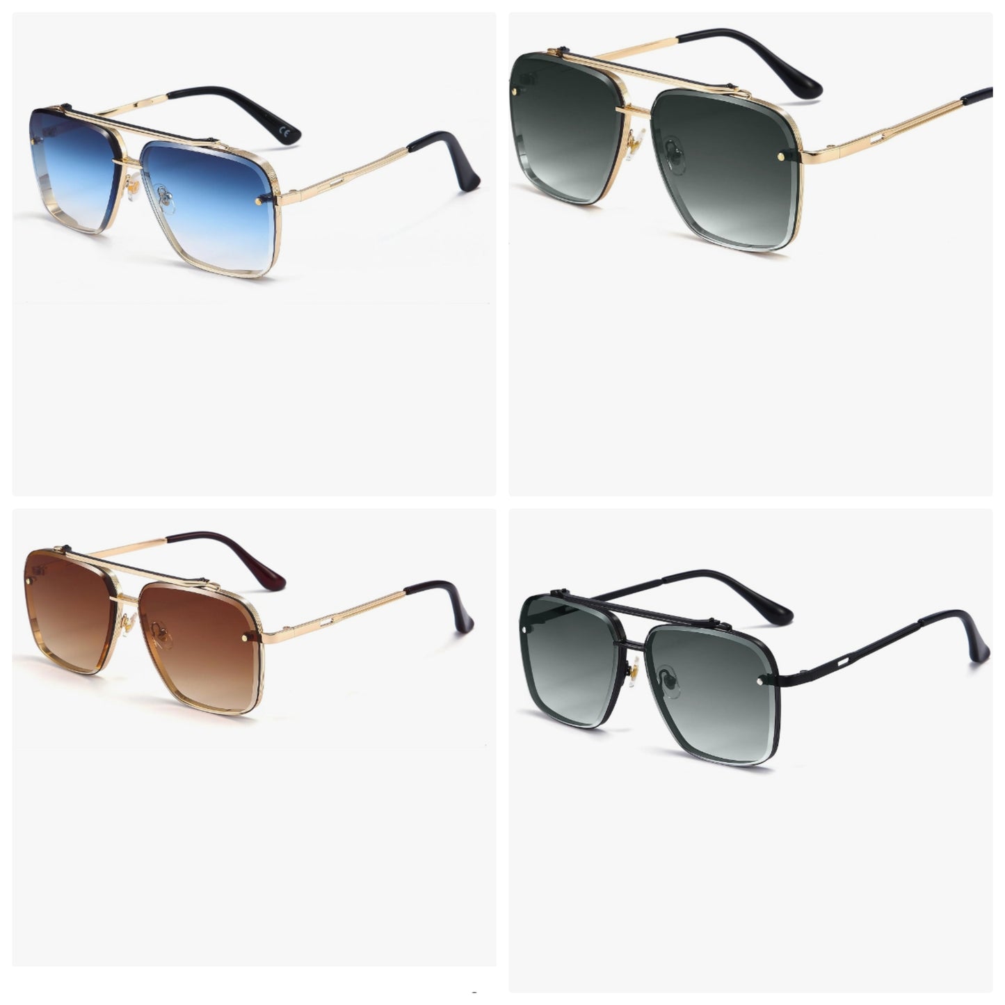 Square Aviator Sunglasses for Men and Women Fashion Metal Vintage Gradient Shades Sunglasses UV400 Protection
