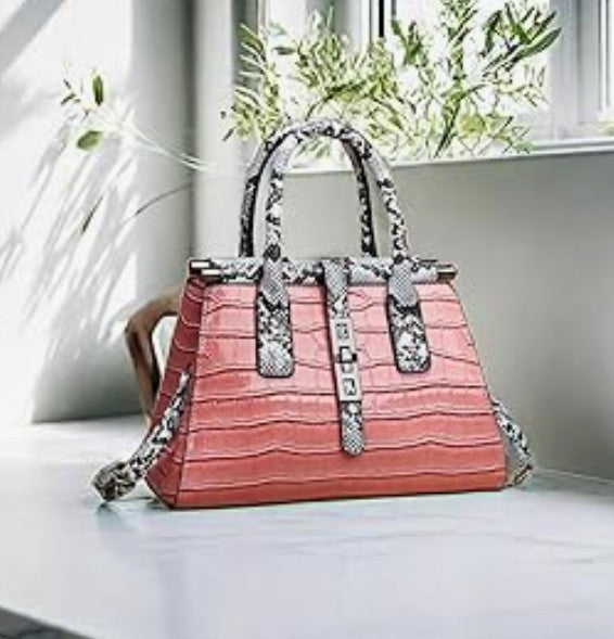 Women Patent Faux Leather Satchel Handbag Crocodile Tote Purse Snakeskin Handle Shoulder Bag,Gift