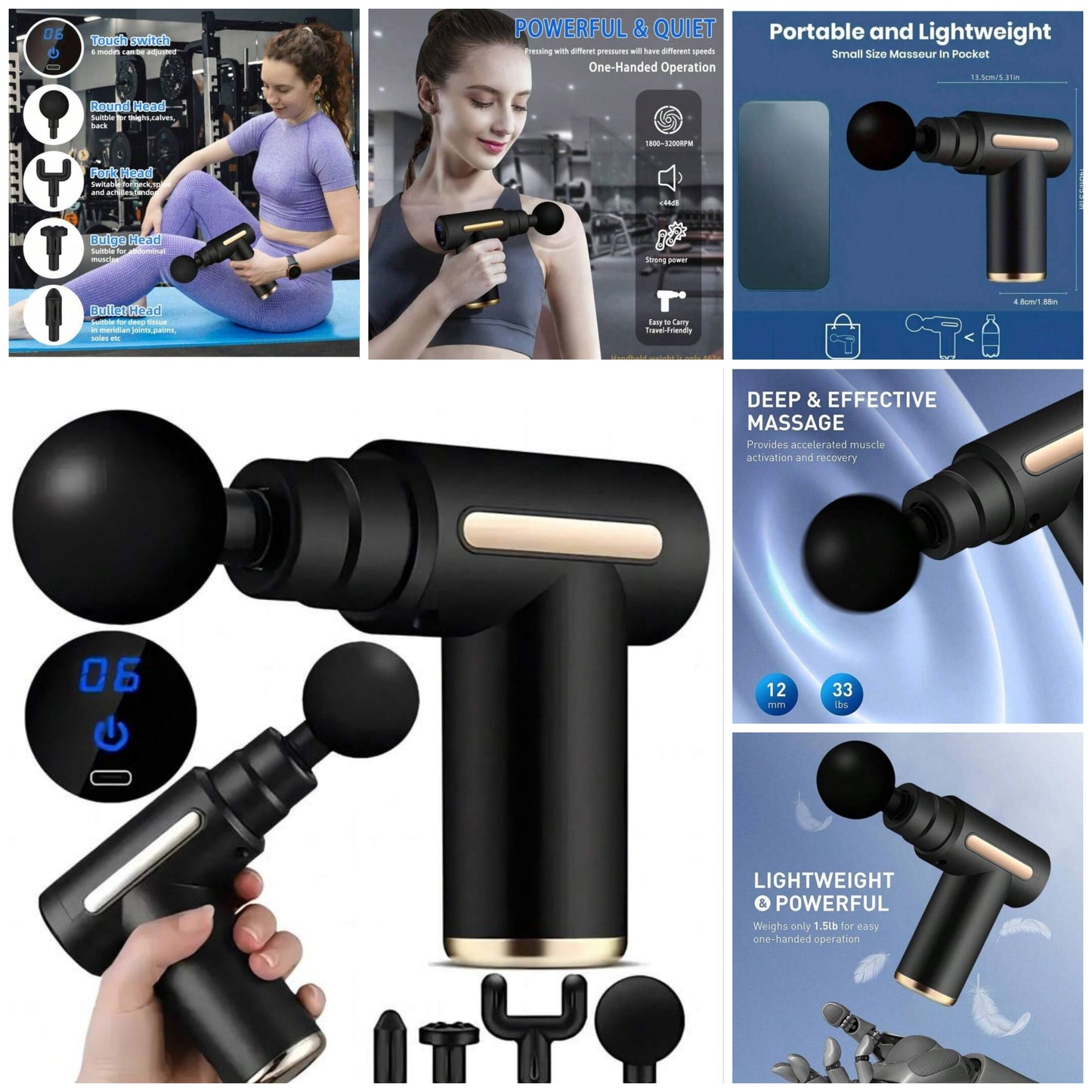 1pc LED Massage Gun, Deep Tissue Muscle Handheld Percussion Massager For Body, Easy To Control,Back And Neck Pain, LED,Ultra Compact Elegant Design, Powered By High Torque