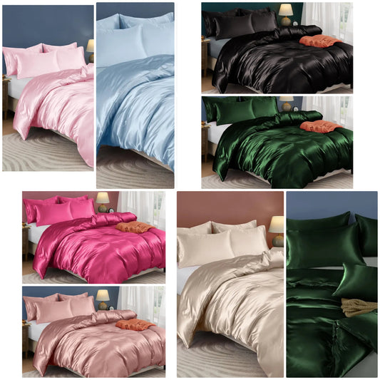 5 Pieces Satin Duvet Cover Set Duvet Cover with Corner Ties & Zipper Closure, Luxury & Silky Bedding Set, 1 Duvet Cover and 4 Pillowcases (No Comforter)