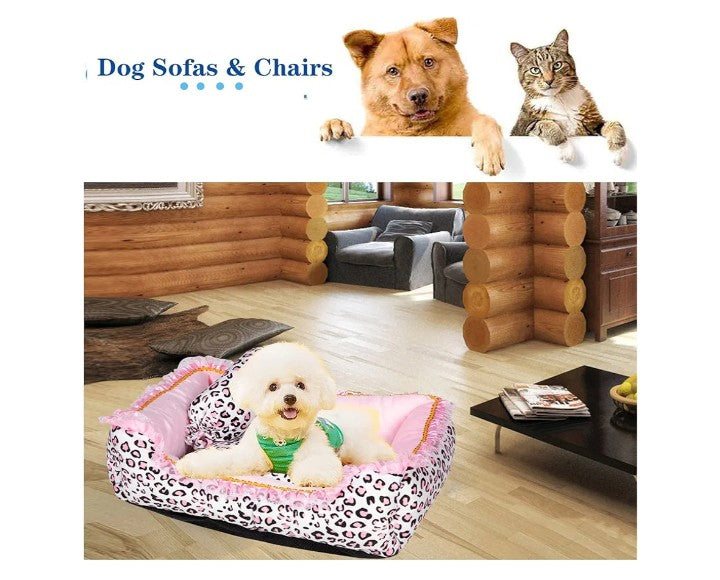 Bed for Small Dogs or cats- Cute Pink Leopard Dog Bed,Cat Beds for Indoor Cats Washable - Square Shape Cat Dog Sofa Bed Pet House Nest Cave(M, 20.8" L x 18" W x 5.5"